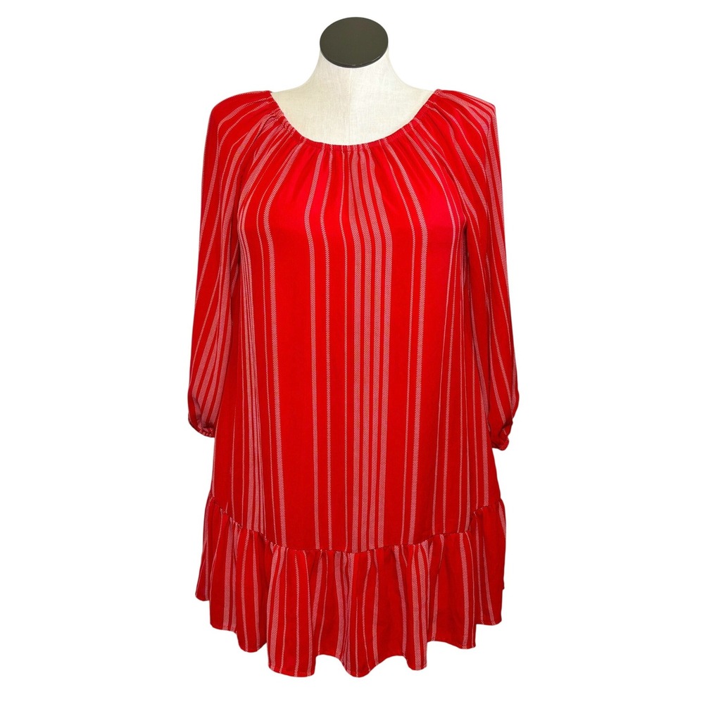 Copper Key Womens Red White Striped Ruffle Hem Shift Dress Large
